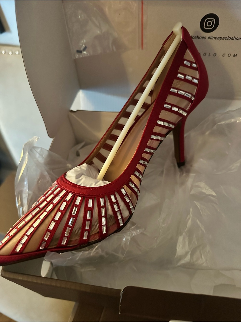 Linea Paolo Ruby Red Embellished Mesh Stiletto Pump - NIB